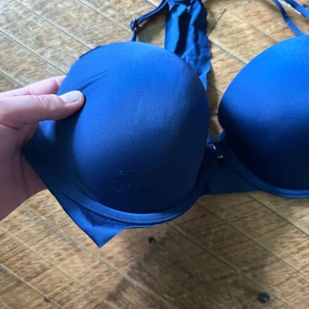 Victoria’s Secret blue racerback sexy 34DD plunge bra